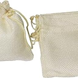 Brown Leaf® Royal Premium (5 * 4 inch) High Quality Jute Linen Potli Bags Pouch Best for Wedding,Party Supply Gift Bags (Set Of 12, Cream)-14