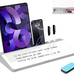 Desk Whiteboard with Storage,Glass Dry Erase Whiteboard,Desktop Whiteboard,Desktop Storage Whiteboard, Desk Organizers with Accessories for Office, Home, School Supplies (Grey)-14