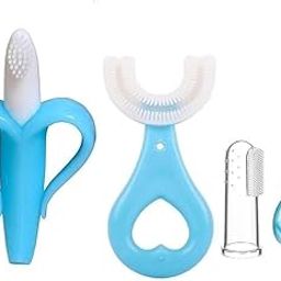 URbani Trading Kids 3-5 Years Children U Shape Baby Brush|Baby Finger Manual Toothbrush|Banana Shaped Teething Toothbrush- Combo Pack (Blue Combo)-12