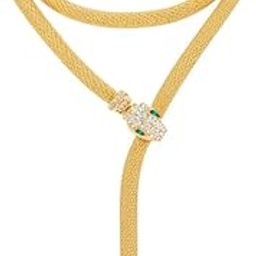CLEO Gold Plated Serpent Cubic Zircon Studded Long Necklace with Magnetic Closure Flexible Bendable Bling Party Statement Anti Tarnish Statement Jewellery Necklace For Girls And Women-image-30