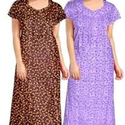 Permium Combo Cotton Long Half Sleeve Printed Nighty for Women-Dark Blue -Black-picture-16