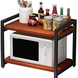 INDIAN DECOR. 36700 Kitchen Shelves Durable 2 Tier Wooden Storage Rack Microwave Rack Shelf Kitchen Counter And Cabinet Shelf Wooden Shelving for Organize Cooking Utensils, BLACK-31