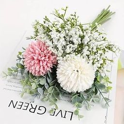HOMEXO Artificial Silk Flower Baby Breath Wedding Bouquets for Home Office Decoration-Pink & White-image-45