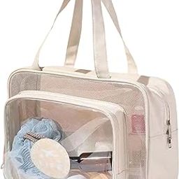 Gowloz Cosmetic Bag, PVC Handbag Transparent Portable Toiletry Bag, Large-Capacity Travel Wash Bag, Mesh Toiletry Bag in Off-White (Pack of 1)-image-46