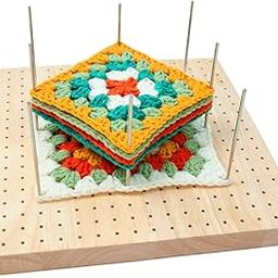 Crochet Blocking Board, Rubber Wood 324 Holes Handcrafted Granny Squares Blocking Board Mat with Stainless Steel Rod Pins and Knitting Stand, for Knitting and Crochet Projects-24
