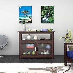VISHNU ART AND CRAFT Wood Kitchen Crockery Cabinet with Glass Door | Sideboard Storage Cabinets Living Room | Kitchen Unit, Dining Room Furniture,Wooden Chest of Drawers, Walnut-image-88
