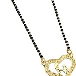 Batulii's online fashion Stylish Gold Plated Mangalsutra for Women | Heart-Shaped Couple Pendant | American Diamond Stones | Black Beads Traditional Necklace | Wedding Jewelry for Girls & Women-image-91