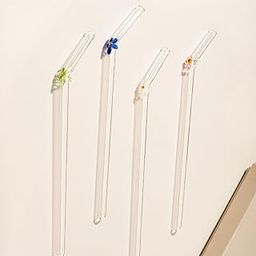 The Empty Space Set of 4 Reusable Glass Straws, Colorful Cute Flower Straws with Gift Packaging for Smoothies, Milkshakes, Juices, Teas, Perfect for Parties & Gifts | 8 inch Height 4 PCs-image-31