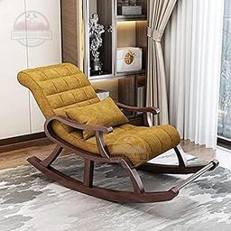 UNIQUE WOOD ART Wooden Rocking Chair Rocking Chair for Adults for Home Rocking Chair with Cushion Wooden arm Rocking Chair for Living Room Balcony Rocking Chair for Relax (Yellow)-image-73