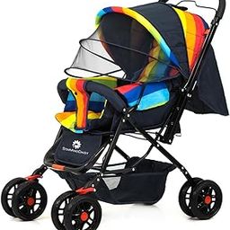 StarAndDaisy Stroller for Baby Boy & Girl 0 to 3 Years / Baby Stroller with Lightweight / Foldable Pram for Kids with 5-Point Safety Harness, Adjustable Backrest, 360° Swivel Wheel, Large Storage, Reversible Handlebar, Extended Mosquito Net -Rainbow-29