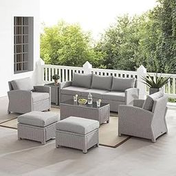 OMCCO 5 Seater Conversation Wicker Sofa Set with Dinning Table, Outdoor Patio Furniture Set Ottoman with Cushions for Poolside, Garden, Balcony, and Terrace.(Selver Wicker & Grey)-image-59