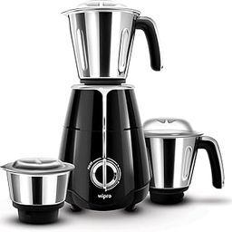 Wipro Elato FMG204 1000 Watt Mixer Grinder with 3 Jars(Wet Grinding Jar (1.5 L) + Dry Grinding Jar (1.2 L) + Chutney Jar (0.5 L)), 100% Copper Motor, 5 Years Motor Warranty, Doorstep Service,Black-0