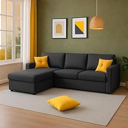 FURNY Arnod 4 Seater Fabric LHS L Shape Sofa Set (Grey)-image-47