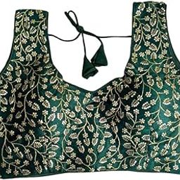 Women's Phantom Silk Golden Sequins Zari Embroidery Pann Neck Sleeveless Blouse-image-78