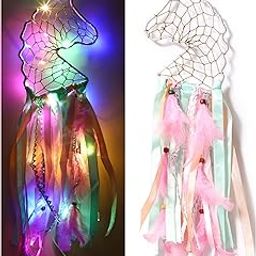 Good Aura Store Dream Catchers with Lights Home Decor, Feather Wall Hangings for Kids Room, Bedroom, Livingroom, Balcony, Cafe Decorations, Gift Items (Pack of 1, 11LX59Hcm, Pink)-image-34