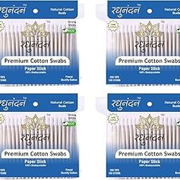 Raghunandan Premium 100% Pure & Soft Cotton Ear Buds/Swabs with White Paper Stick (100 Sticks & 200 Tips) | 100% Biodegradable & Environment-Friendly Multi-Functional Ear Cleaning Buds for Adults/Kids - Pack of 4-3