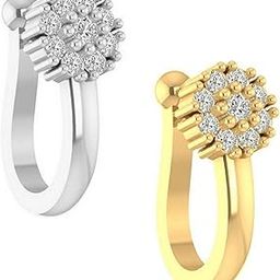 FASHIONS Clip on Nose Ring Without non Piercing Pressing Type Nose Pins Stud for Women - Combo 2pcs Gold & Silver-image-47