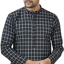 Men's Cotton Handloom Stripe Full Sleeve Hip-Length Mandarin Neck Kurta – Stylish & Comfortable Ethnic Wear, Black, White-picture-43