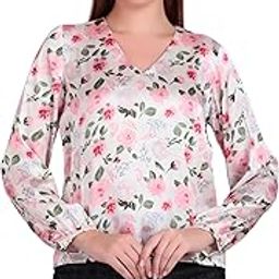 Digital Printed White/Multicolor Satin top for Women-picture-10