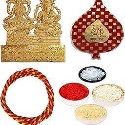 Velour Shoppe Diwali Bhai Dooj Bhaubij Gifts: Lakshmi Ganesh Idol with Roli, Moli, Chandan, Chawal, Misri in a Special Pack-image-18