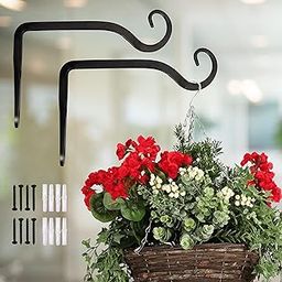 ecofynd 2 Pack Metal Wall Hook Hanging Plant Bracket | Decorative Straight Plant Hanger for Pots, Bird Feeders, Planters, Lanterns, Cotton, Wind Chimes Indoor Outdoor, Black-98