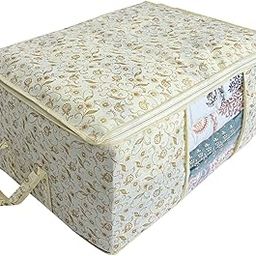 Kuber Industries Metalic Print Non-Woven Under Bed Storage Bag (Cream, pack of 1)-1