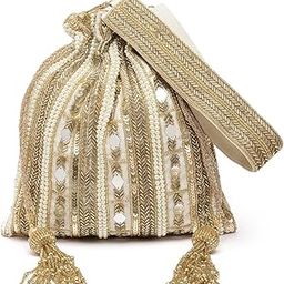 Dangle Striped Embellished Faux Silk Potli-19