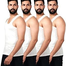 Men’s White Cotton Round Neck Sleeveless Regular Fit Comfort Vest-P-image-3