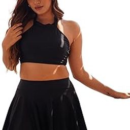 Addery Swimming Costume for Women Two Piece Skirted Swimwear Black-picture-21