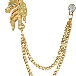 Gold Tone Metal Rhinestone Fantasy Horse Head Hanging chain Label pin Gold Alloy Brass Crystal Brooch For Men And Women-image-42