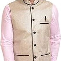 Beige Men's Jute Waistcoat | Modi Jacket | Nehru Jacket for Men Sleeveless Regular Fit for Festive, Casual, or Occasional (Size-M)-1