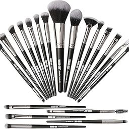 Makeup Brush Set 20 Pcs Foundation Eyeshadow Blush Brush Kabuki Blending Concealers Face Powder Eye Make Up Brushes Set Kit (Black Silver)-52