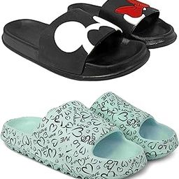 Women Combo Pack of 2 Pairs of Latest Stylish Slides Flip Flops Slippers Love-image-96