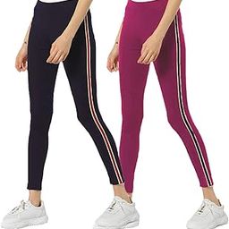 Gym wear Leggings Ankle Length Free Size Combo Workout Trousers | Stretchable Striped Jeggings | Yoga Track Pants for Girls & Women (Free Size 28-34 inch Waist)-image-99