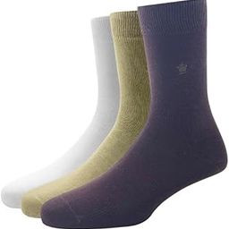 Cotton Full Length Men's Plain Pattern Socks (Pack Of 3) - White, Beige & Brown-image-30
