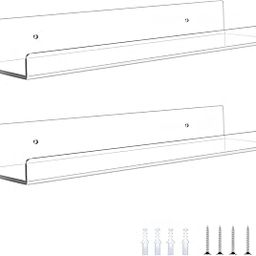 Plexify 15-Inch Clear Acrylic Floating Shelves (Set of 2) – Invisible Wall-Mounted Storage Rack for Bedroom, Living Room, Bathroom, Office – Space Saving, Minimalist Design, Easy Installation-image-13