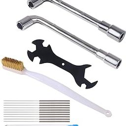 ALMOCN 4PCS 3D Printer Nozzle Wrench 6mm 7mm L-Shaped Hexagonal Wrench Tool + 5 in 1 Spanner + Cleaning Copper Wire Brushes + 10PCS 0.4mm Nozzle Cleaning Pins for 3D Printer-6