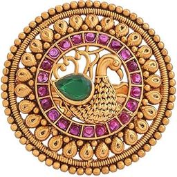 Fashion Jewellery Ruby-Green Gold Plated Ethnic Antique Finger Ring-image-47