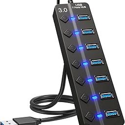 Bindex 7-Port USB 3.0 Hub - Multi Port Adapter with Individual Switches & Lights - High Speed Data Transfer for Printer, PC, Flash Drive & More-13