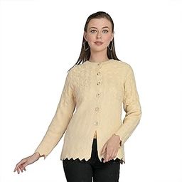 Women's Woolen Round Neck Cardigan with Heavy Front Embroidery Daffodil Fabric - Winter Wear Pure Wool Cardigan for Women - Free Size Long - Fully Warm-image-82