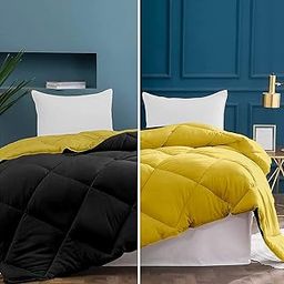 ATK-8 BEDDING - Washable Blanket Double Bed Double Size Comforter for Heavy Winter Microfiber 600 GSM Diamond Stitch Quilt (90"x100") Reversible Rajai Double Bed Comforters Gold/Black-picture-6