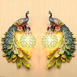 Modern Wall Sconce, Peacock Wall Lamp, Resin, European Retro Style, Wrought Iron, Crystal Decorative Lamp (Multicolour)(Bulb Not Included)-image-11