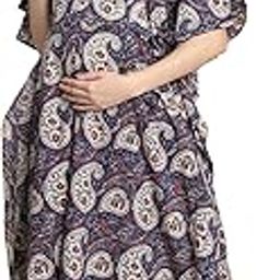 Printed Cotton Maternity Kaftan Full Length/Free Size/Belt/Zipper/Nursing/Feeding-image-78