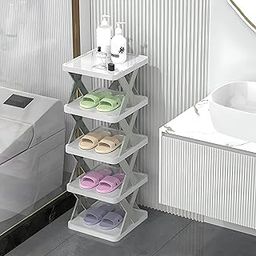 5 Layer Shoe Rack for Home, Plastic, Adjustable Shoe Stand Organiser, Stackable Storage Bedroom entryway Shelf, Footwear Stand, Collapsible Corner Tower for Shoes and Book-6