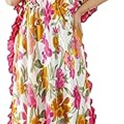 Women's Kaftan Nighty | Serena Fabric | Floral Print Maxi | Short Sleeves | V Shaped Neck-image-16