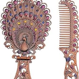 RAJASTHANI HAAT AND CRAFT Set of Hand Mirror and Comb for Girls and Boys/Antique Work Beautiful Make up Set for Women and Girls (Bronze)-picture-38