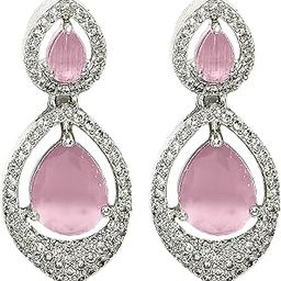 Earring Jewellery Silver Toned Rhodium Plated American Diamond Studded Crystal Dangle Drop Fashion Earring For Women & Gifts For Girls-image-42