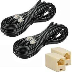 Red Champion RJ11 Telephone Line Cord Wire Patch Cable, Modular Connection Cable - RJ12 Male (6P6C) to RJ12 Male (6P6C) Compatible for Landline, Telephone, Microfilter Black 5 Meters (2Pck)With RJ11 Coupler, Telephone Phone Line Jointer Connector (Pack of -2).-28