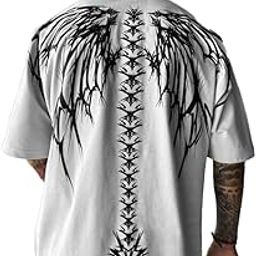 Men Cotton Printed Aesthetic Oversized Tshirt for Men - Black T Shirt for Men Stylish | Half Sleeve Oversize Fit Round Neck Tshirts - Down Shoulder & Baggy Fit Korean Tshirts for Man & Boys-image-1