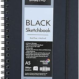 Brustro Black Sketchbook | A5, 200GSM | 40 Sheets/80 Pages | Wiro Bound, Spiral, Premium, Acid-Free Paper, Professional-Grade, Ideal for Dry Media, Mandala Art, Graphite, Charcoal, School, Office use-21
